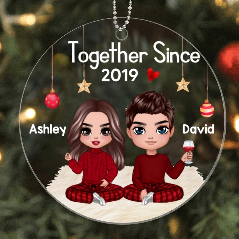 Doll Couple Sitting Christmas Personalized Acrylic Ornament - Image 4