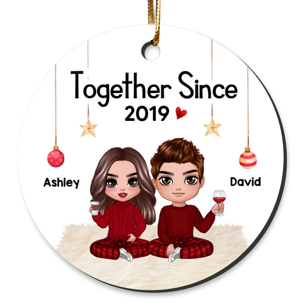 Doll Couple Sitting Christmas Personalized Circle Ornament - Image 5