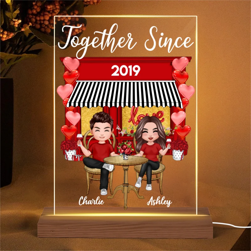 Doll Couple Sitting Coffee Shop Personalized Plaque LED Light Night - Image 4