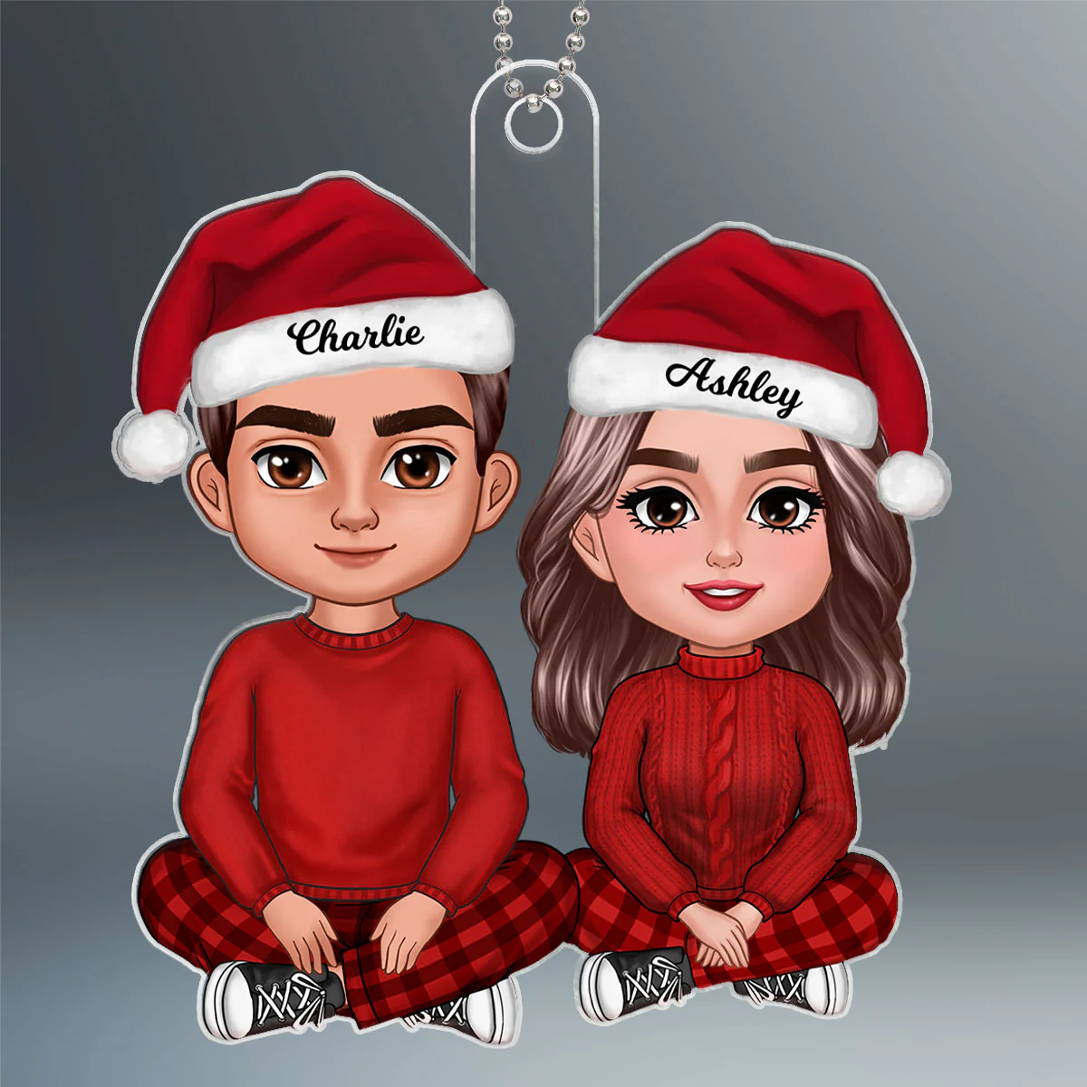 Doll Couple Sitting Crossed Leg Christmas Gift Personalized Acrylic Ornament - Image 2