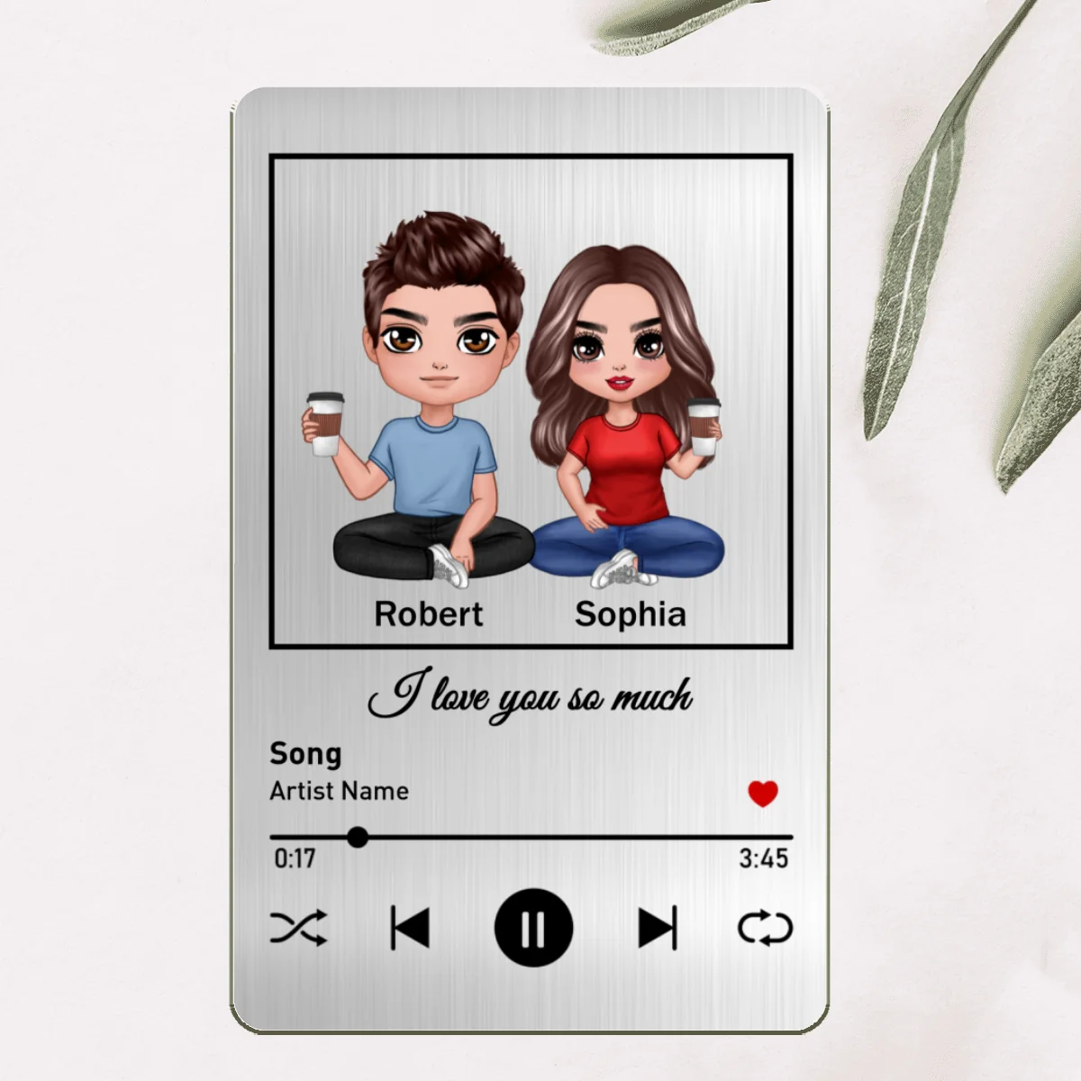 Doll Couple Sitting Favorite Love Song Personalized Metal Wallet Card - Image 5