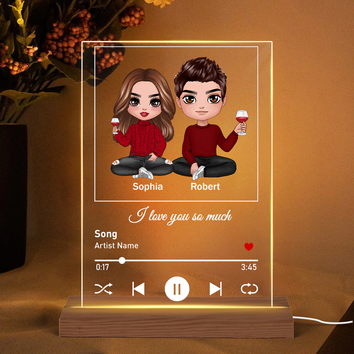 Doll Couple Sitting Favorite Love Song Personalized Rectangle Acrylic Plaque LED Lamp Night Light
