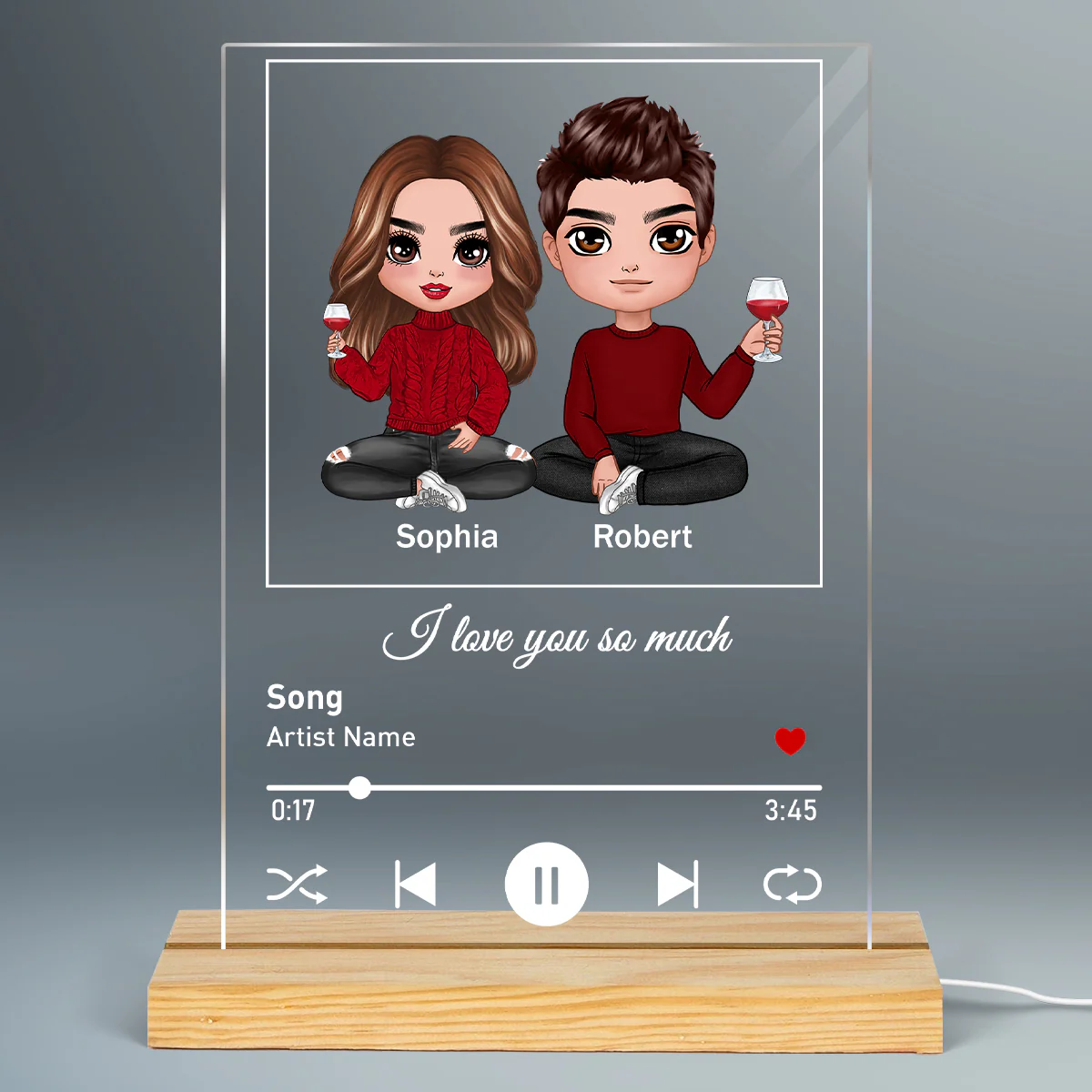 Doll Couple Sitting Favorite Love Song Personalized Rectangle Acrylic Plaque LED Lamp Night Light - Image 2