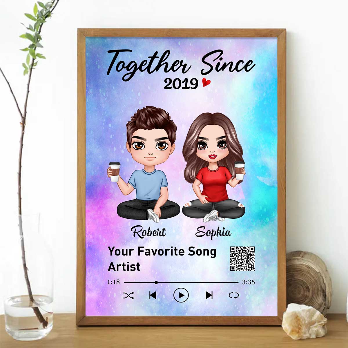 Doll Couple Sitting Favorite Song QR Code Personalized Vertical Poster - Image 2