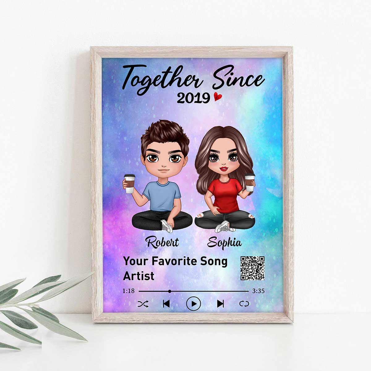 Doll Couple Sitting Favorite Song QR Code Personalized Vertical Poster - Image 3