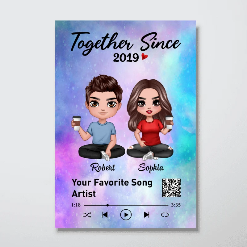 Doll Couple Sitting Favorite Song QR Code Personalized Vertical Poster - Image 4