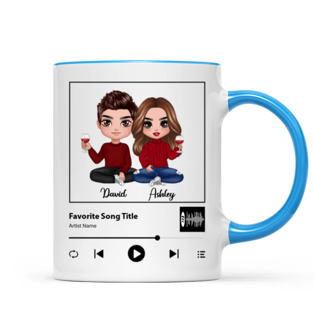 Doll Couple Sitting Favorite Song Scannable QR Code Personalized Mug - Image 7