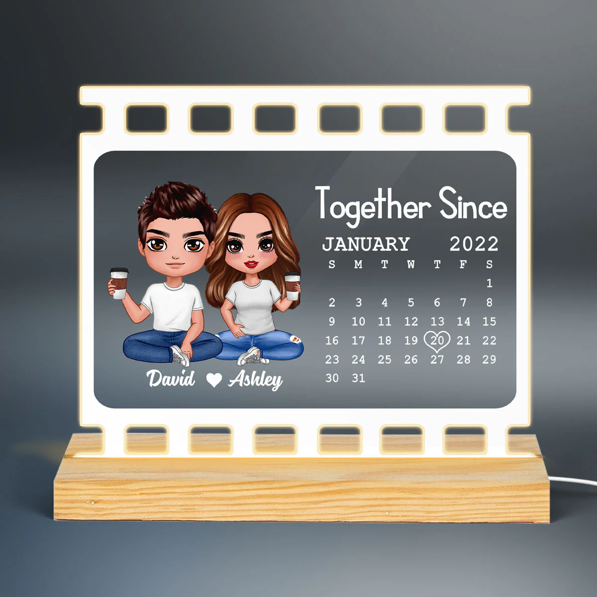 Doll Couple Sitting Film Calendar Personalized Custom Shape LED Night Light - Image 3