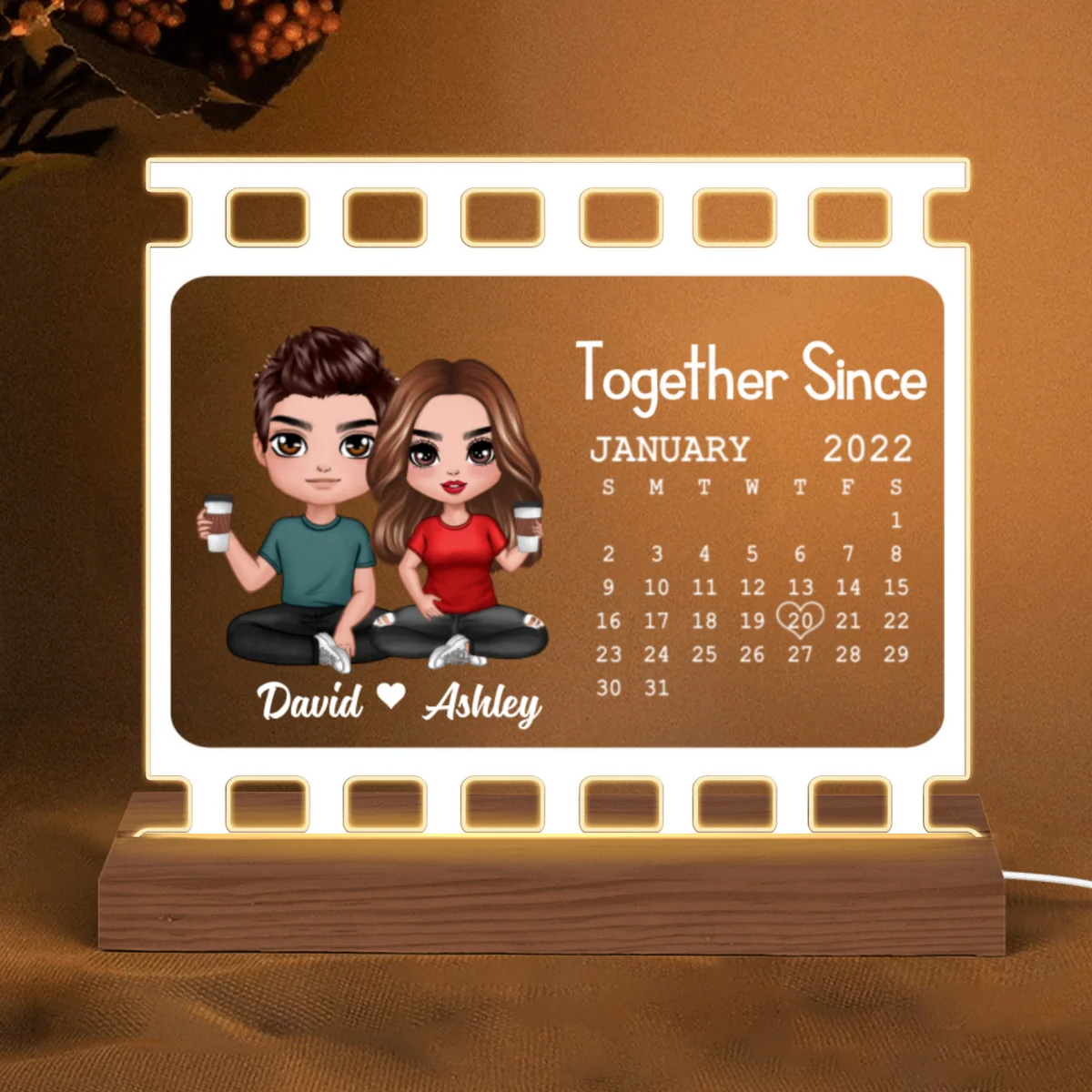Doll Couple Sitting Film Calendar Personalized Custom Shape LED Night Light - Image 5