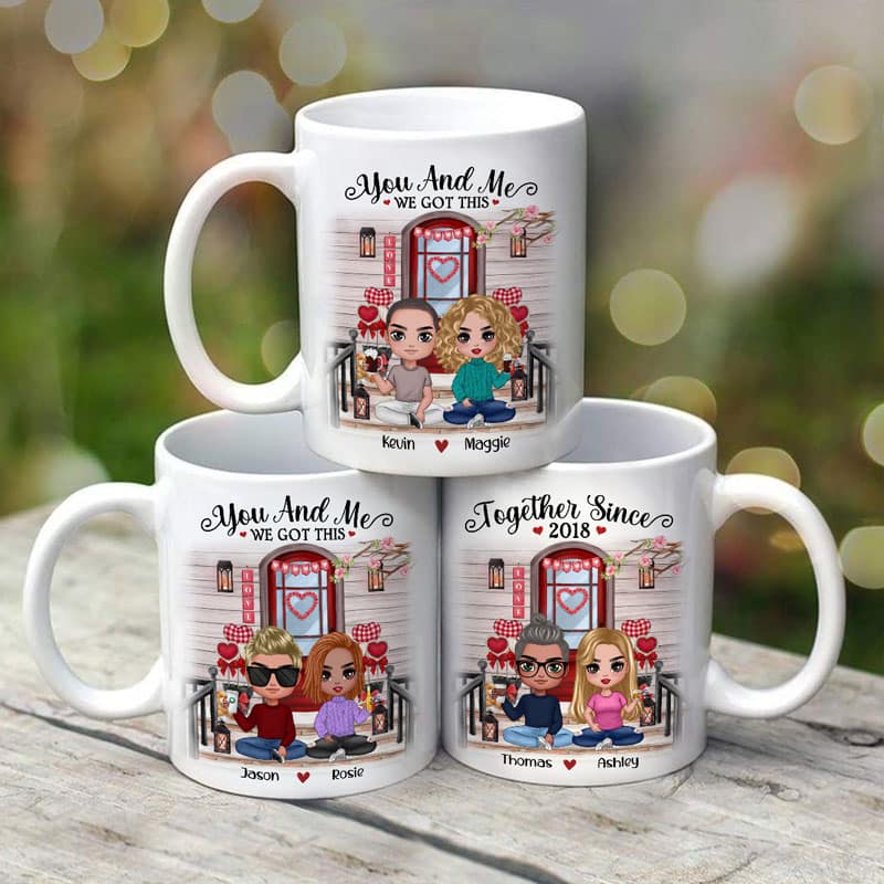 Doll Couple Sitting Front Porch Personalized Mug - Image 2