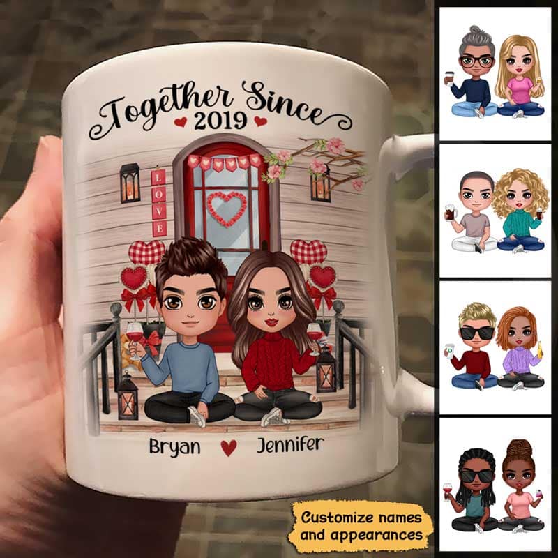 Doll Couple Sitting Front Porch Personalized Mug - Image 3