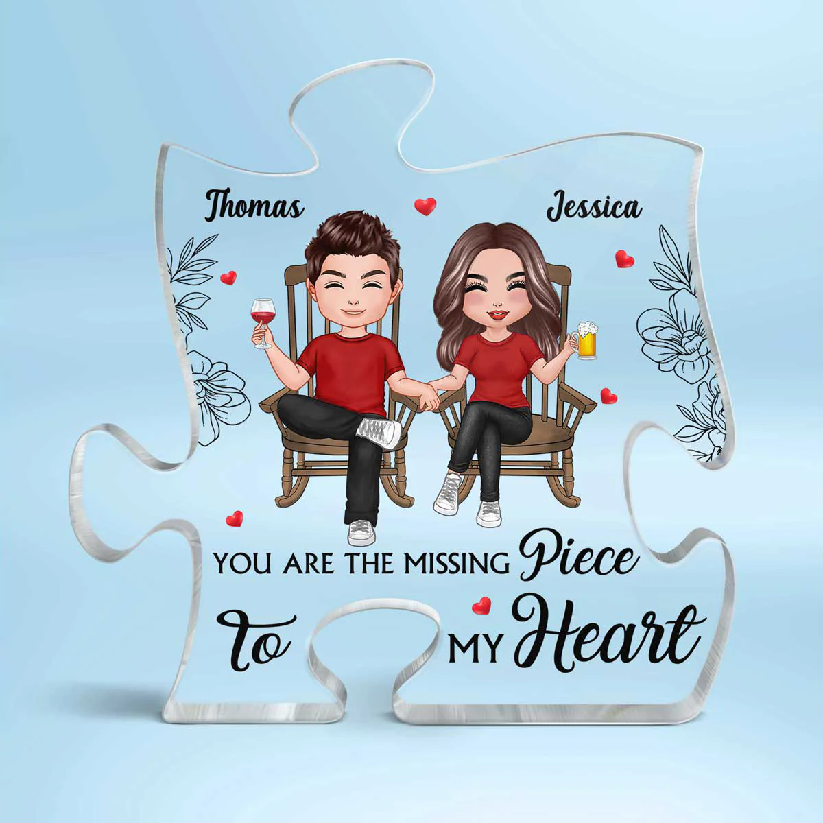 Doll Couple Sitting Front View Personalized Puzzle Acrylic Plaque - Gift For Him Gift For Her - Image 2