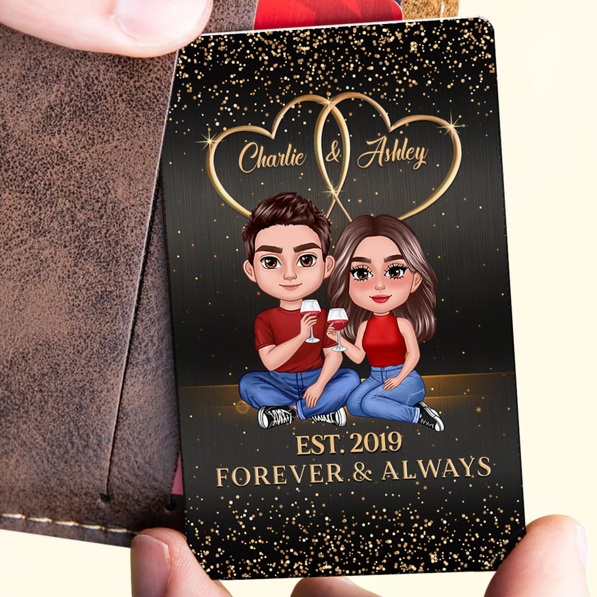 Doll Couple Sitting Galaxy Personalized Metal Wallet Card