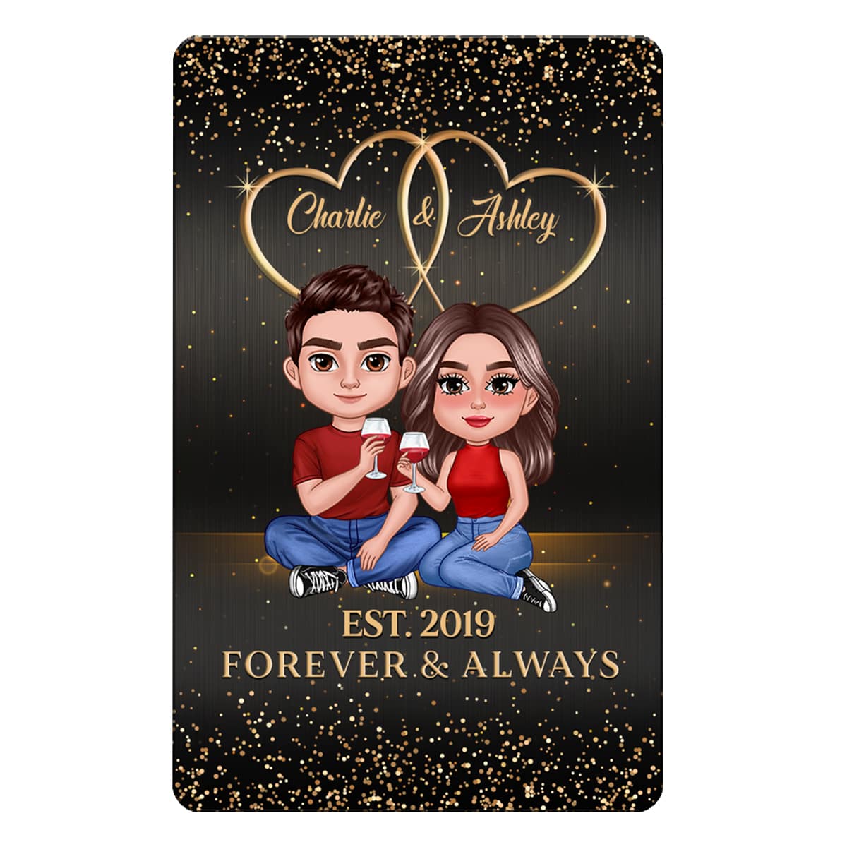 Doll Couple Sitting Galaxy Personalized Metal Wallet Card - Image 2