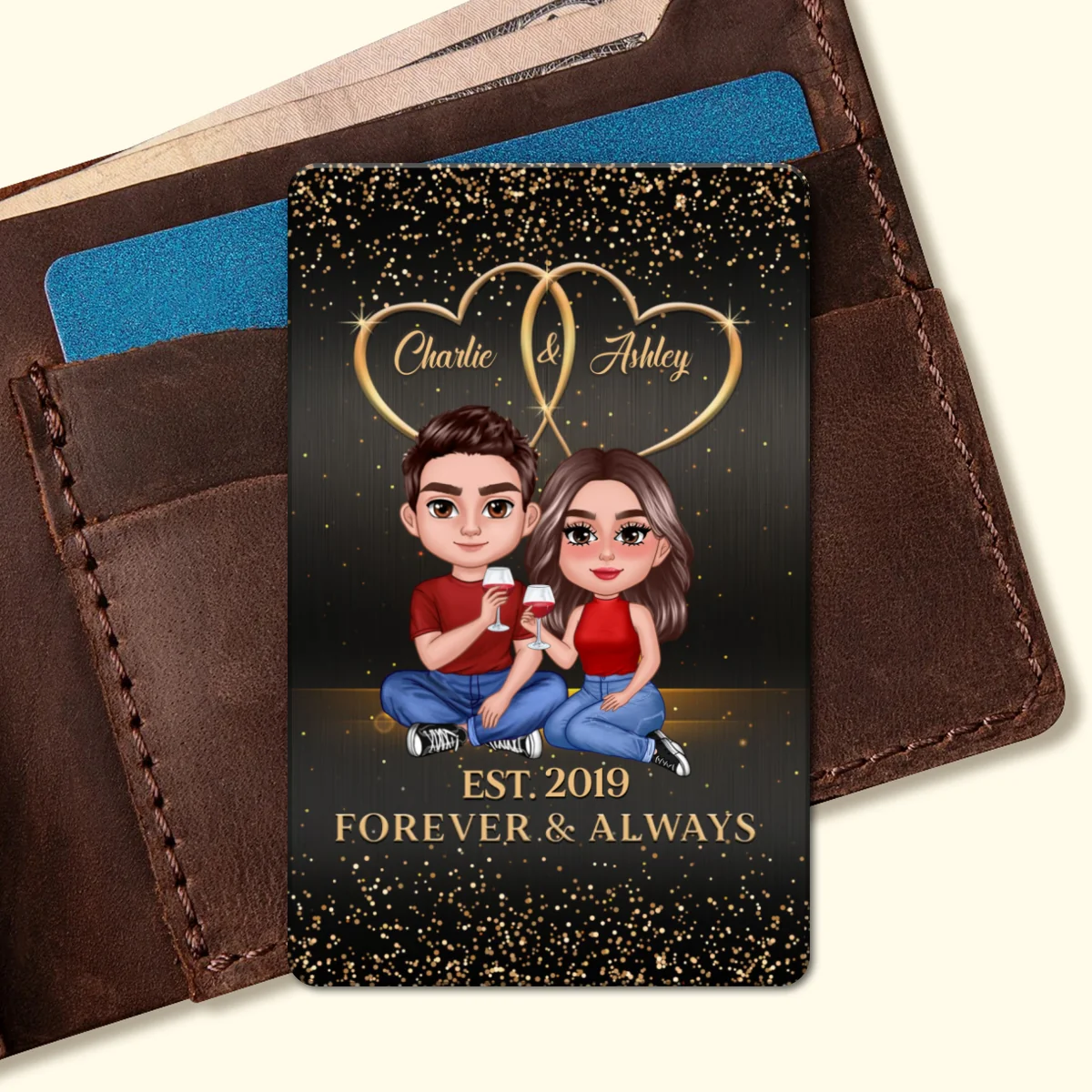 Doll Couple Sitting Galaxy Personalized Metal Wallet Card - Image 5