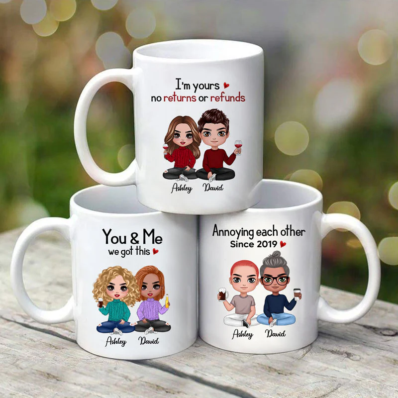 Doll Couple Sitting Gift For Him Gift For Her Personalized Mug - Image 3