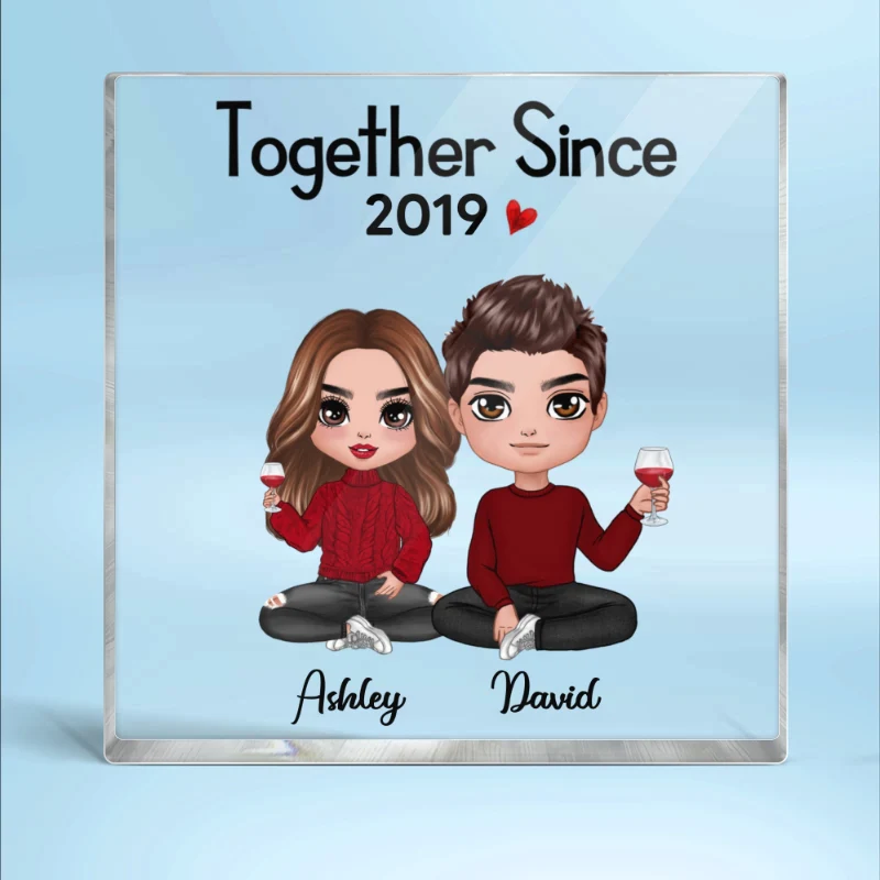 Doll Couple Sitting Gift For Him Gift For Her Personalized Square Acrylic Block Plaque - Image 3