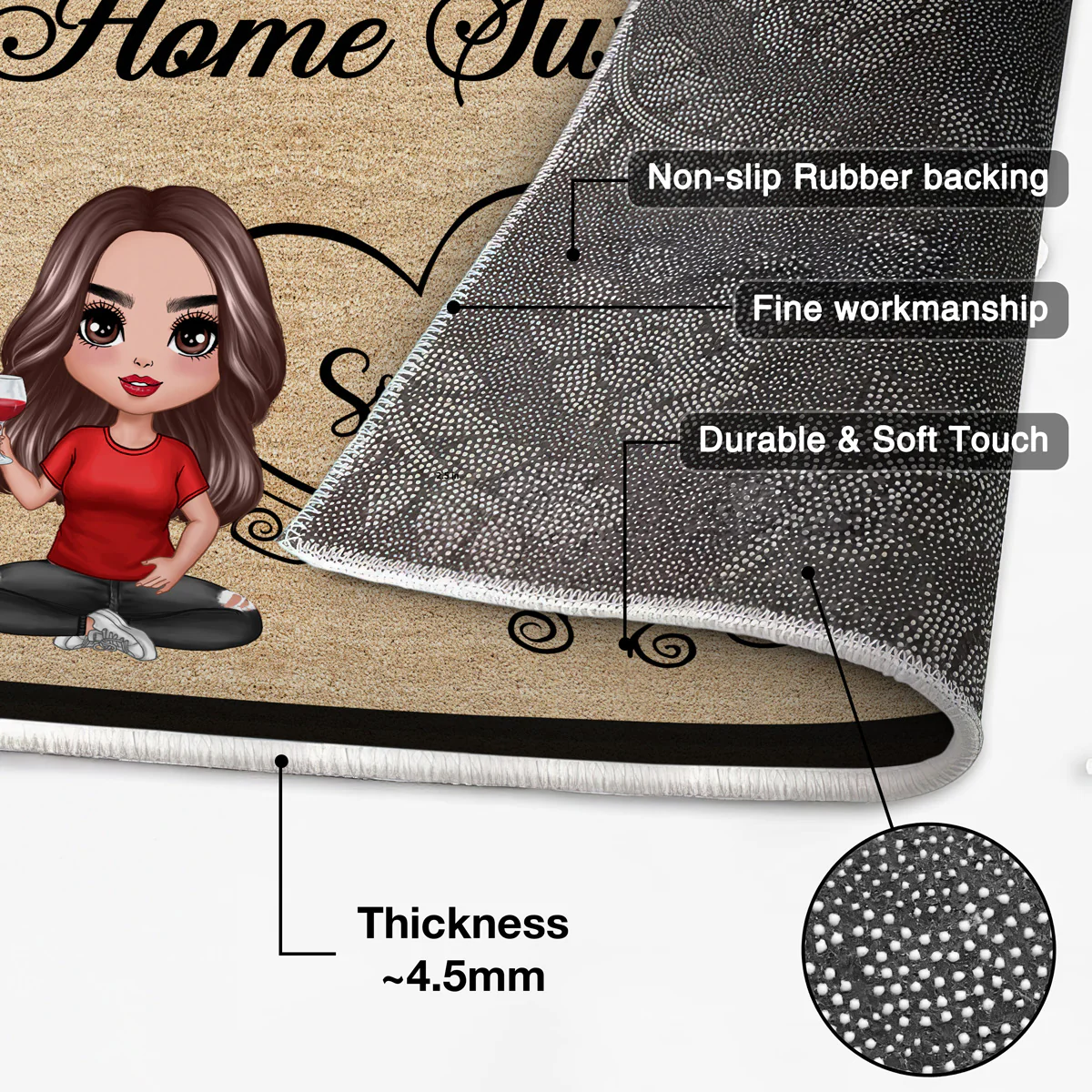 Doll Couple Sitting Home Sweet Home Housewarming Gift Home Decor Personalized Doormat - Image 4