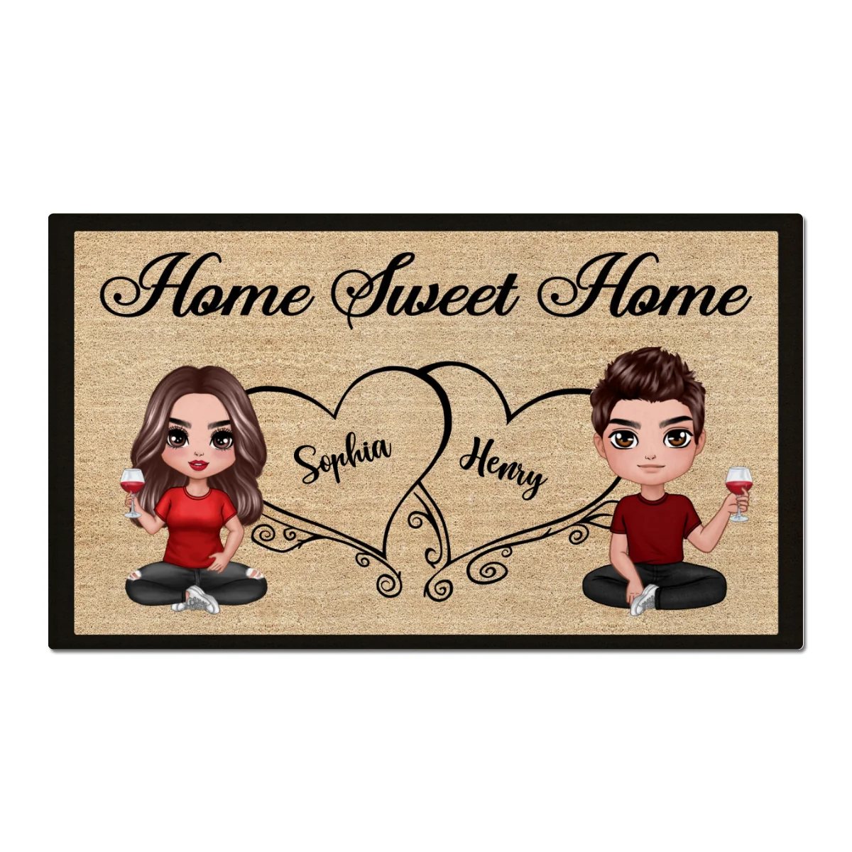 Doll Couple Sitting Home Sweet Home Housewarming Gift Home Decor Personalized Doormat - Image 6
