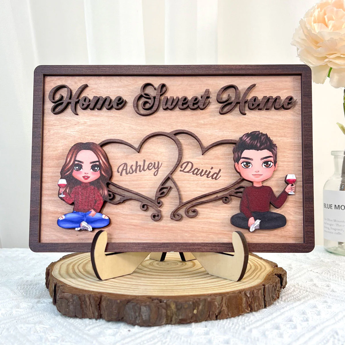 Doll Couple Sitting Home Sweet Home Valentine‘s Day Gift Personalized 2-Layer Wooden Plaque - Image 6