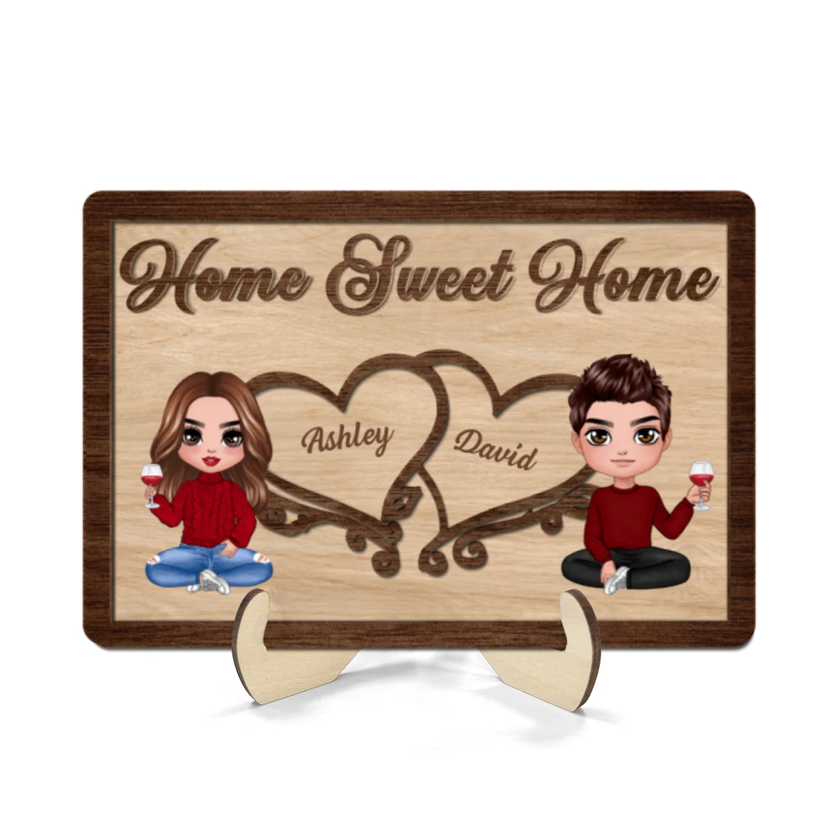 Doll Couple Sitting Home Sweet Home Valentine‘s Day Gift Personalized 2-Layer Wooden Plaque - Image 8