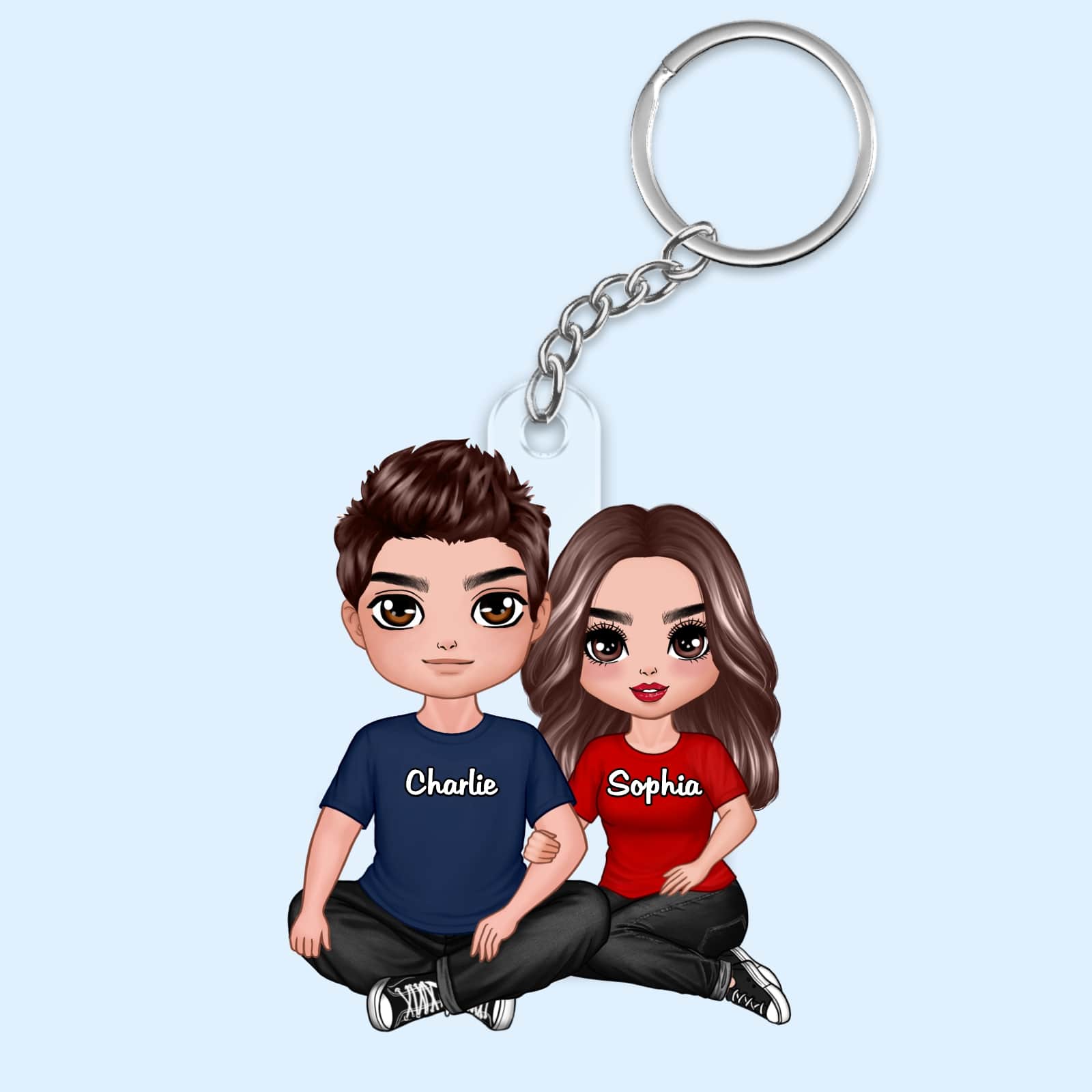 Doll Couple Sitting Hugging Gift For Him For Her Personalized Acrylic Keychain - Image 4