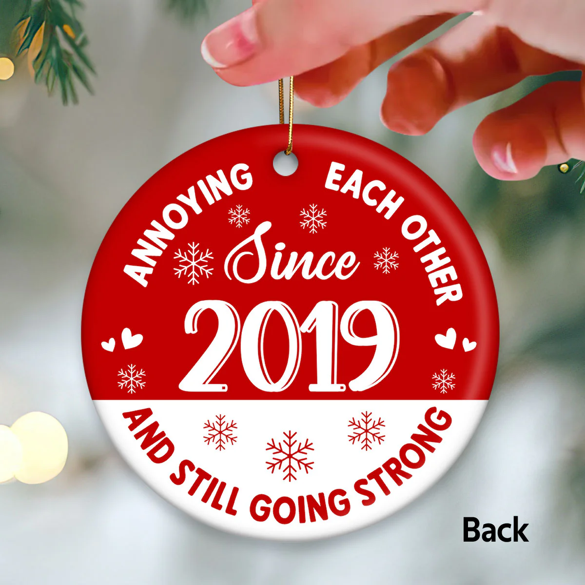 Doll Couple Sitting Hugging Red Background Personalized Double Sided Circle Ornament - Image 3