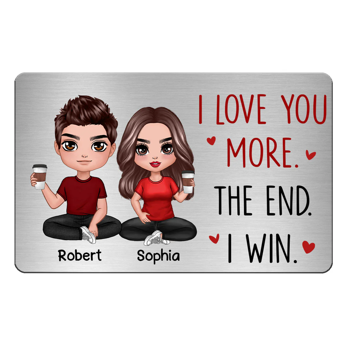 Doll Couple Sitting I Love You More Gift For Him Gift For Her Personalized Metal Wallet Card - Image 2