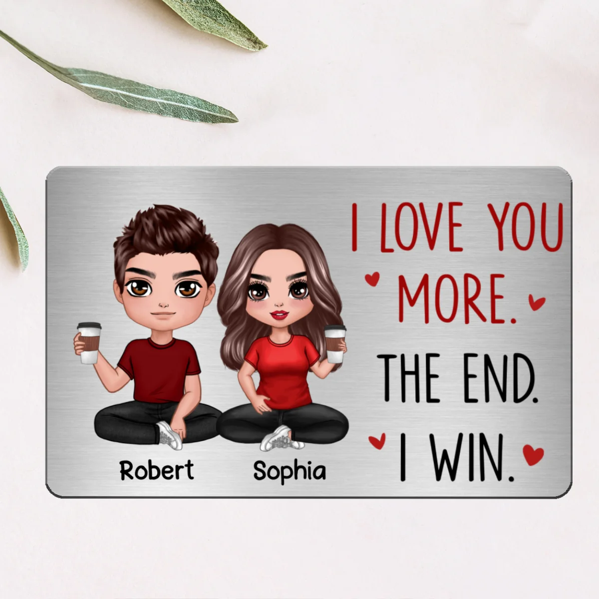 Doll Couple Sitting I Love You More Gift For Him Gift For Her Personalized Metal Wallet Card - Image 5