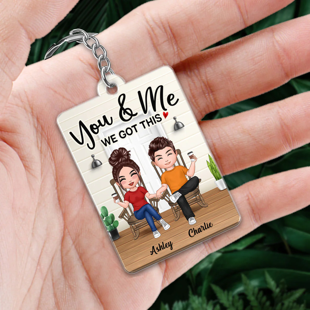 Doll Couple Sitting In Front Porch Favorite Song QR Code Personalized Acrylic Keychain - Image 2