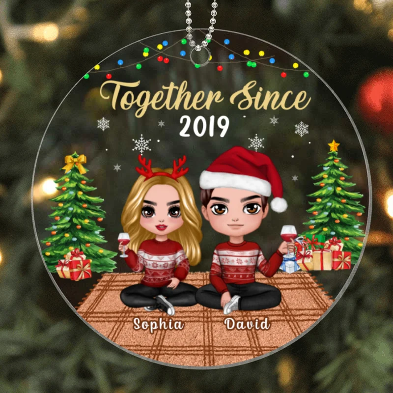 Doll Couple Sitting In House Personalized Acrylic Ornament - Image 3