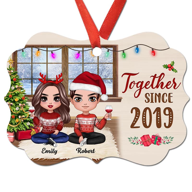 Doll Couple Sitting In House Personalized Christmas Ornament