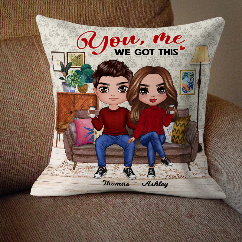 Doll Couple Sitting In Living Room Personalized Pillow - Image 2