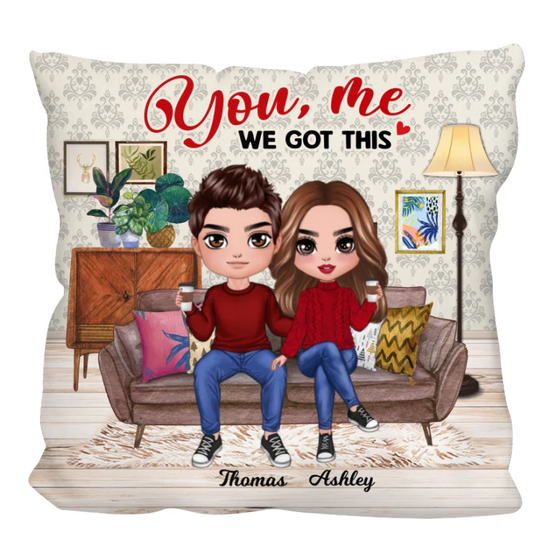 Doll Couple Sitting In Living Room Personalized Pillow - Image 3