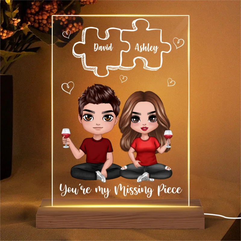 Doll Couple Sitting Missing Piece Personalized Rectangle Acrylic Plaque With LED Night Light - Valentine‘s Day Gift - Anniversary Gift For Him - Gift For Her - Image 4