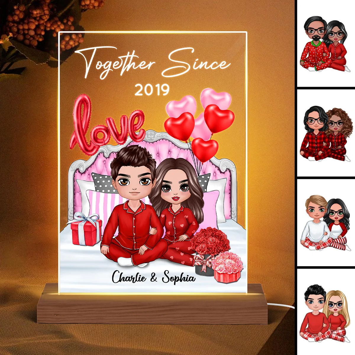 Doll Couple Sitting On Love Bed Personalized Plaque LED Night Light - Image 3