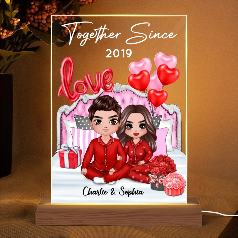 Doll Couple Sitting On Love Bed Personalized Plaque LED Night Light - Image 4