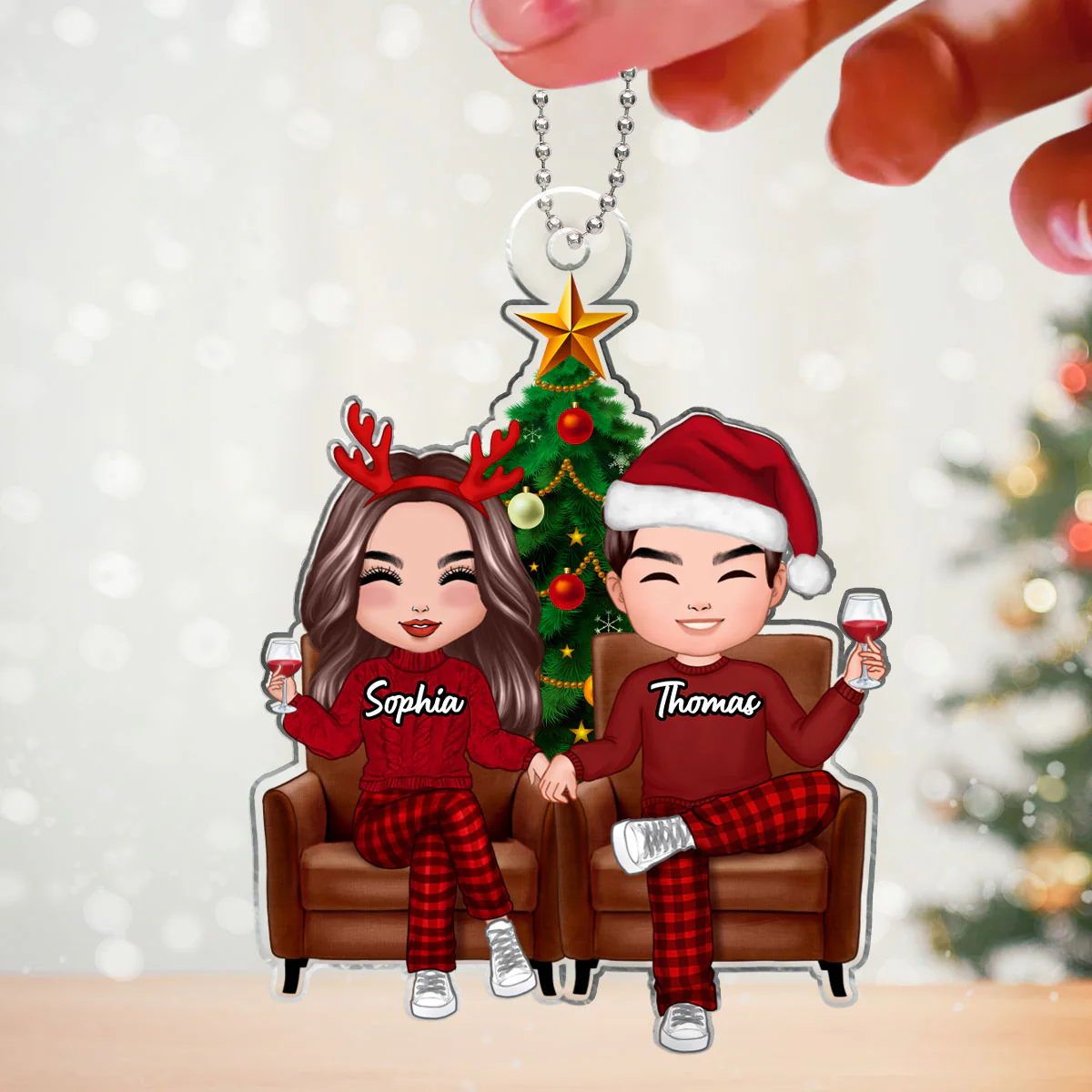Doll Couple Sitting On Sofa Christmas Gift For Him For Her Personalized Acrylic Ornament - Image 3
