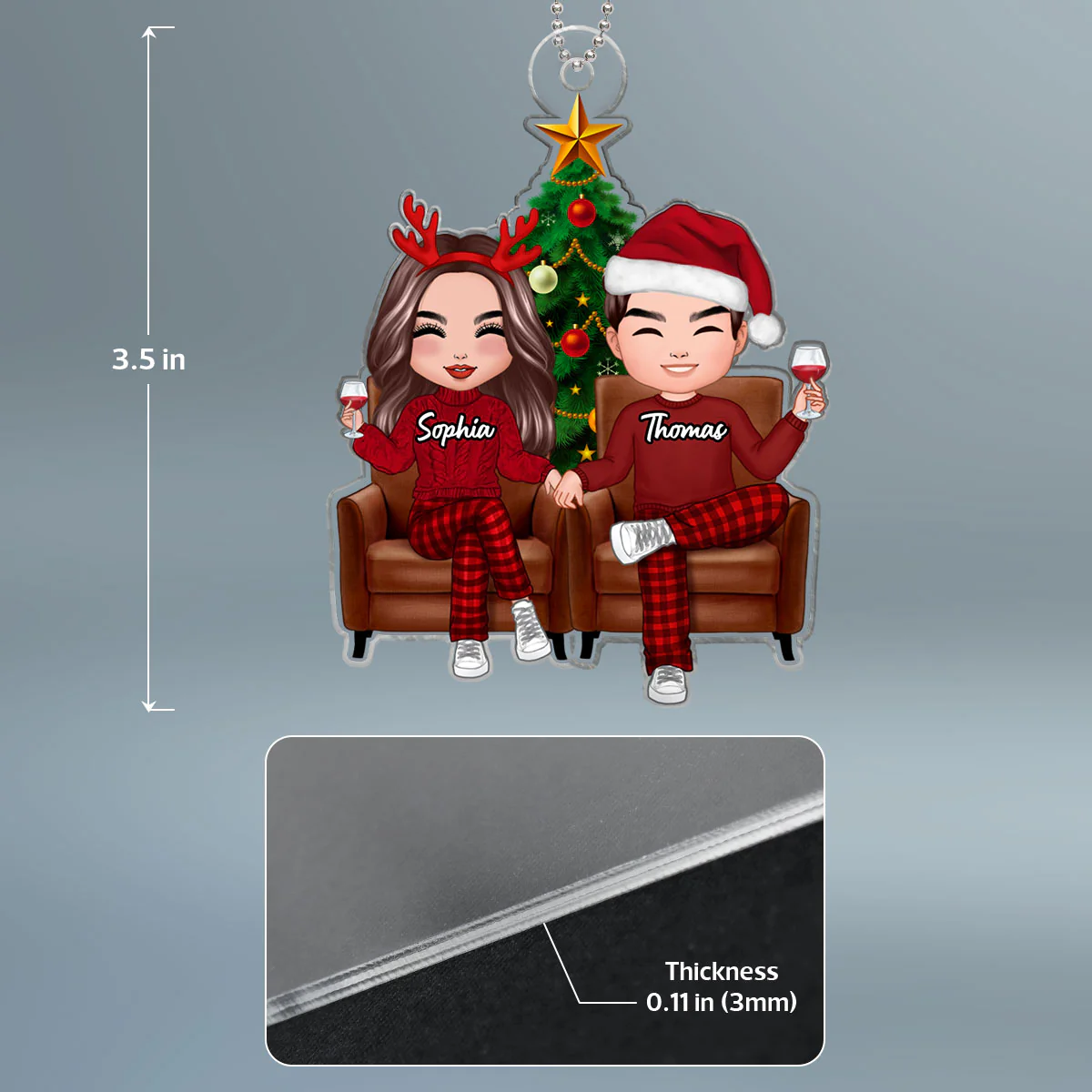 Doll Couple Sitting On Sofa Christmas Gift For Him For Her Personalized Acrylic Ornament - Image 4