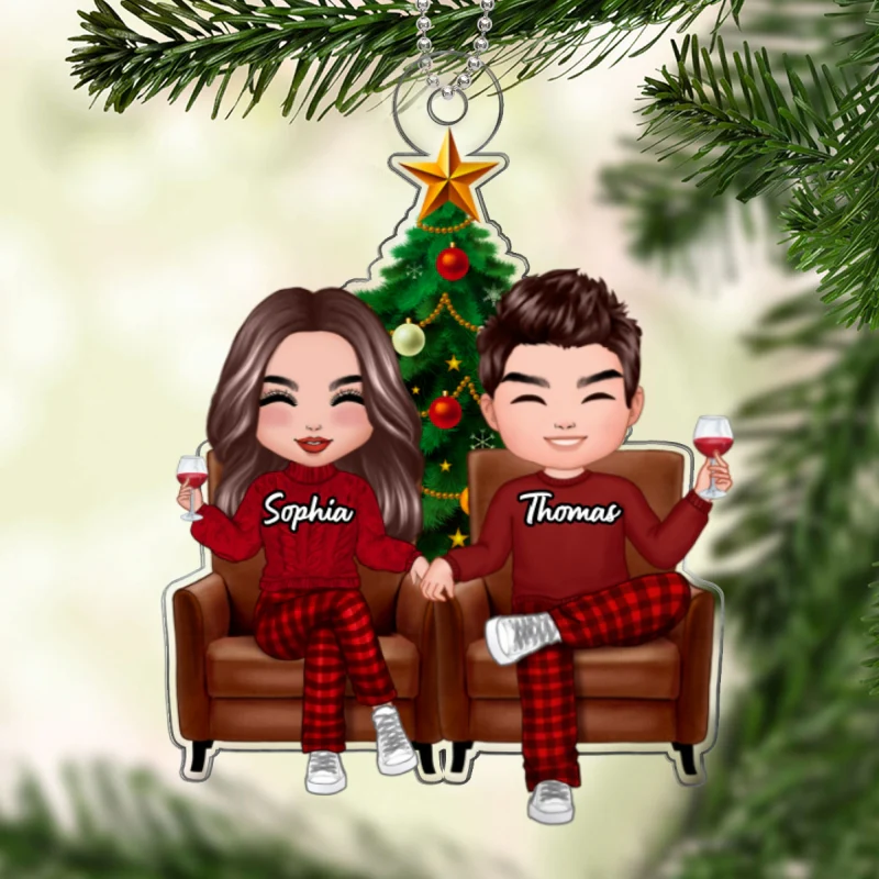 Doll Couple Sitting On Sofa Christmas Gift For Him For Her Personalized Acrylic Ornament - Image 5
