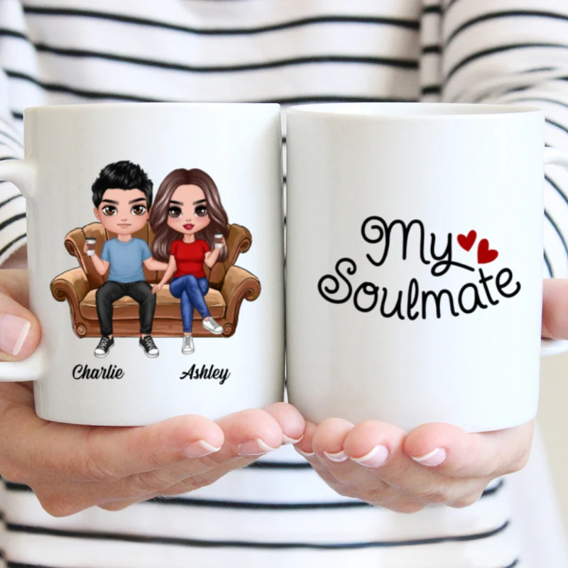 Doll Couple Sitting On Sofa Personalized Mug - Image 5