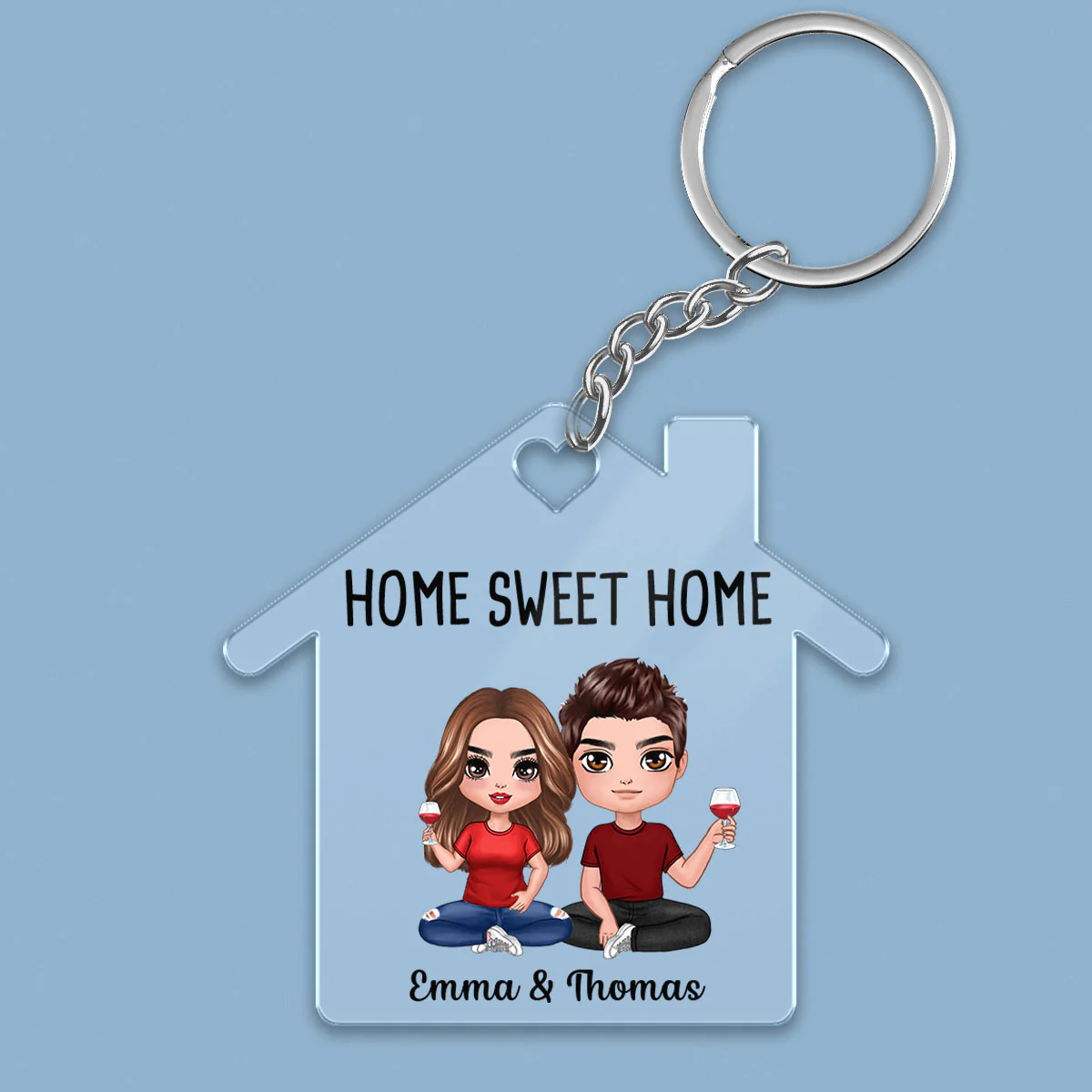 Doll Couple Sitting Our First Home Personalize Acrylic Keychain - Image 2
