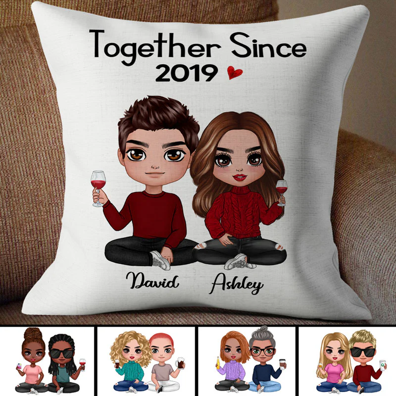 Doll Couple Sitting Personalized Pillow (Insert Included) - Image 2