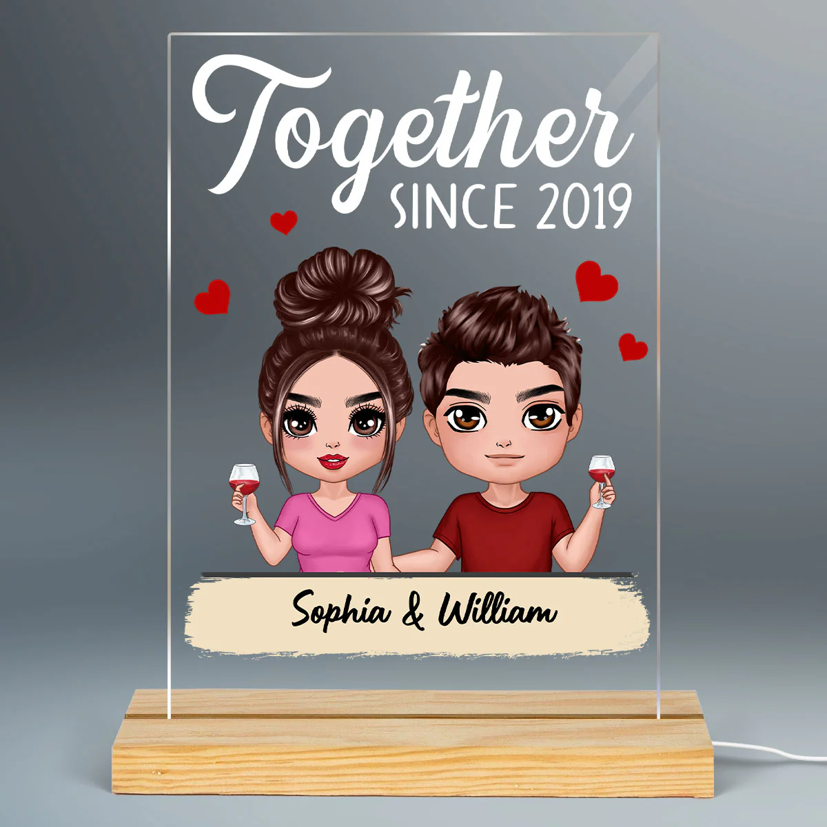 Doll Couple Sitting Personalized Rectangle LED Night Light - Image 2
