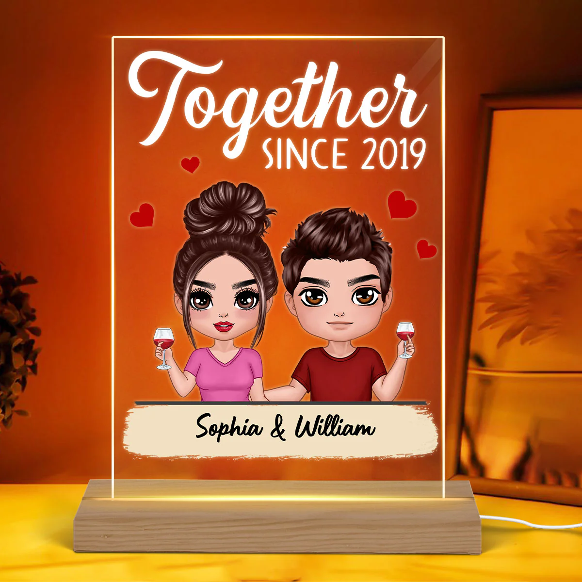Doll Couple Sitting Personalized Rectangle LED Night Light - Image 3