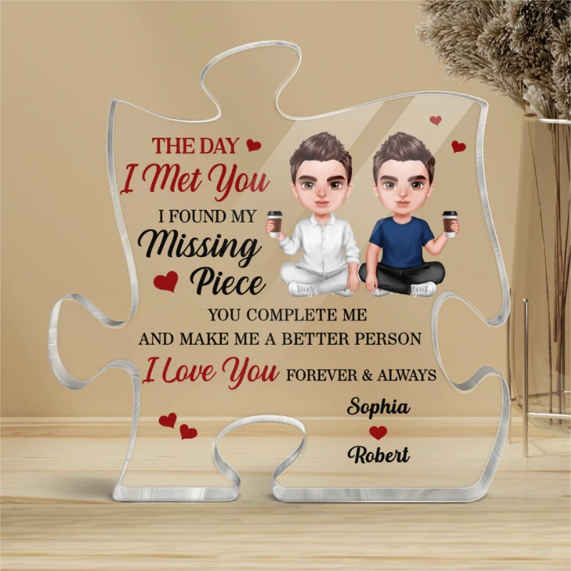 Doll Couple Sitting Realistic Found My Missing Piece Personalized Puzzle Acrylic Plaque - Image 4
