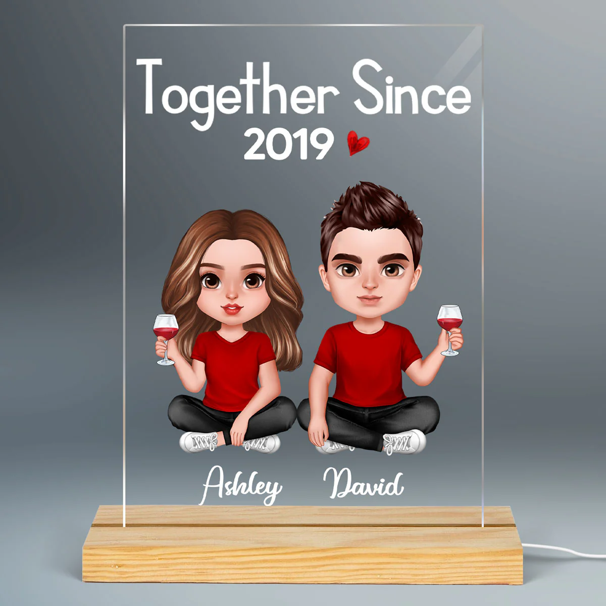 Doll Couple Sitting Realistic Gift For Him Gift For Her Personalized Rectangle Acrylic Plaque LED Lamp Night Light - Image 2