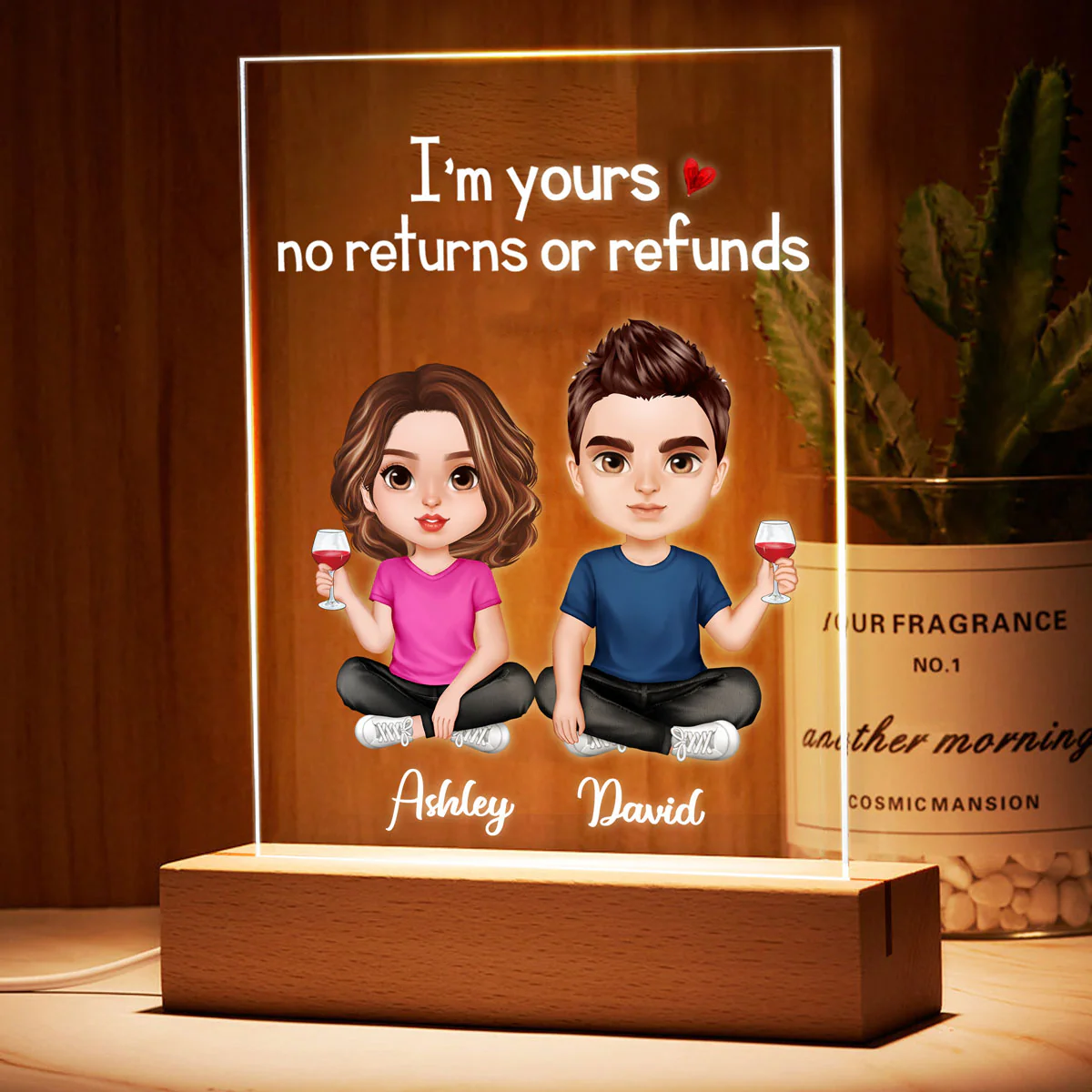 Doll Couple Sitting Realistic Gift For Him Gift For Her Personalized Rectangle Acrylic Plaque LED Lamp Night Light - Image 3