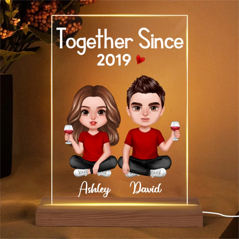 Doll Couple Sitting Realistic Gift For Him Gift For Her Personalized Rectangle Acrylic Plaque LED Lamp Night Light - Image 4