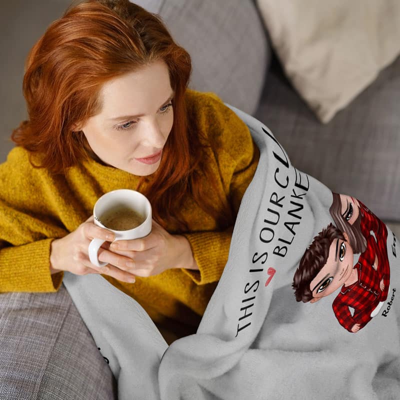 Doll Couple Sitting This Is Our Cuddling Personalized Fleece Blanket - Image 5